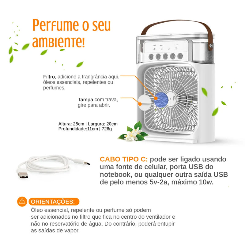 Mini Climatizador de Ar Portátil c/ Reservatório de Água e Gelo 600ml - Raposo