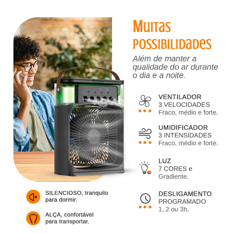 Mini Climatizador de Ar Portátil c/ Reservatório de Água e Gelo 600ml - Raposo